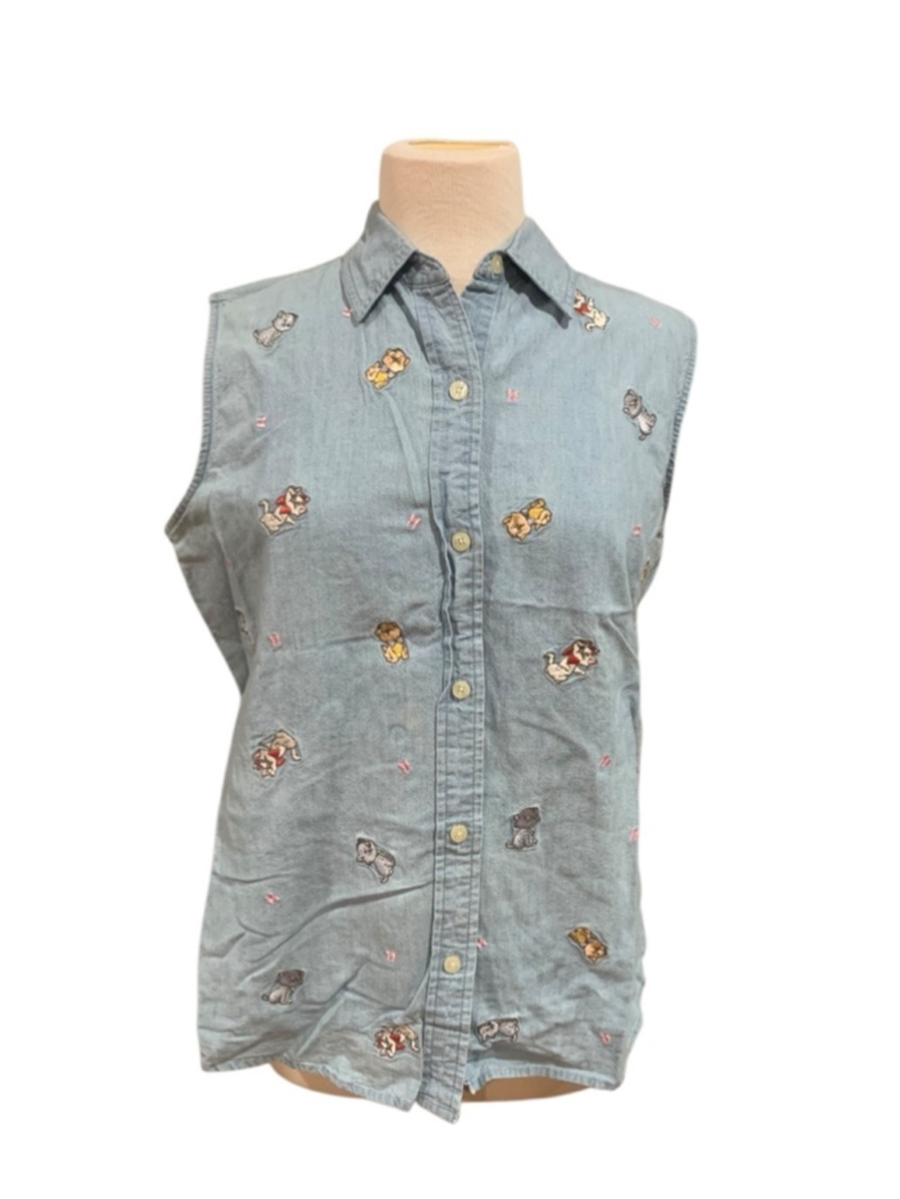 Vntg 90’s Women's Disney Store Blue Sleeveless Aristocats Button Down Shirt L